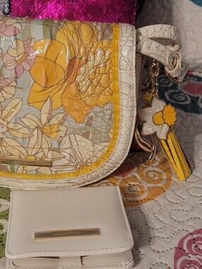 Brahmin Briar Daffodil Pimilico Set Floral Embossed Leather Bag/jane Wallet NWT